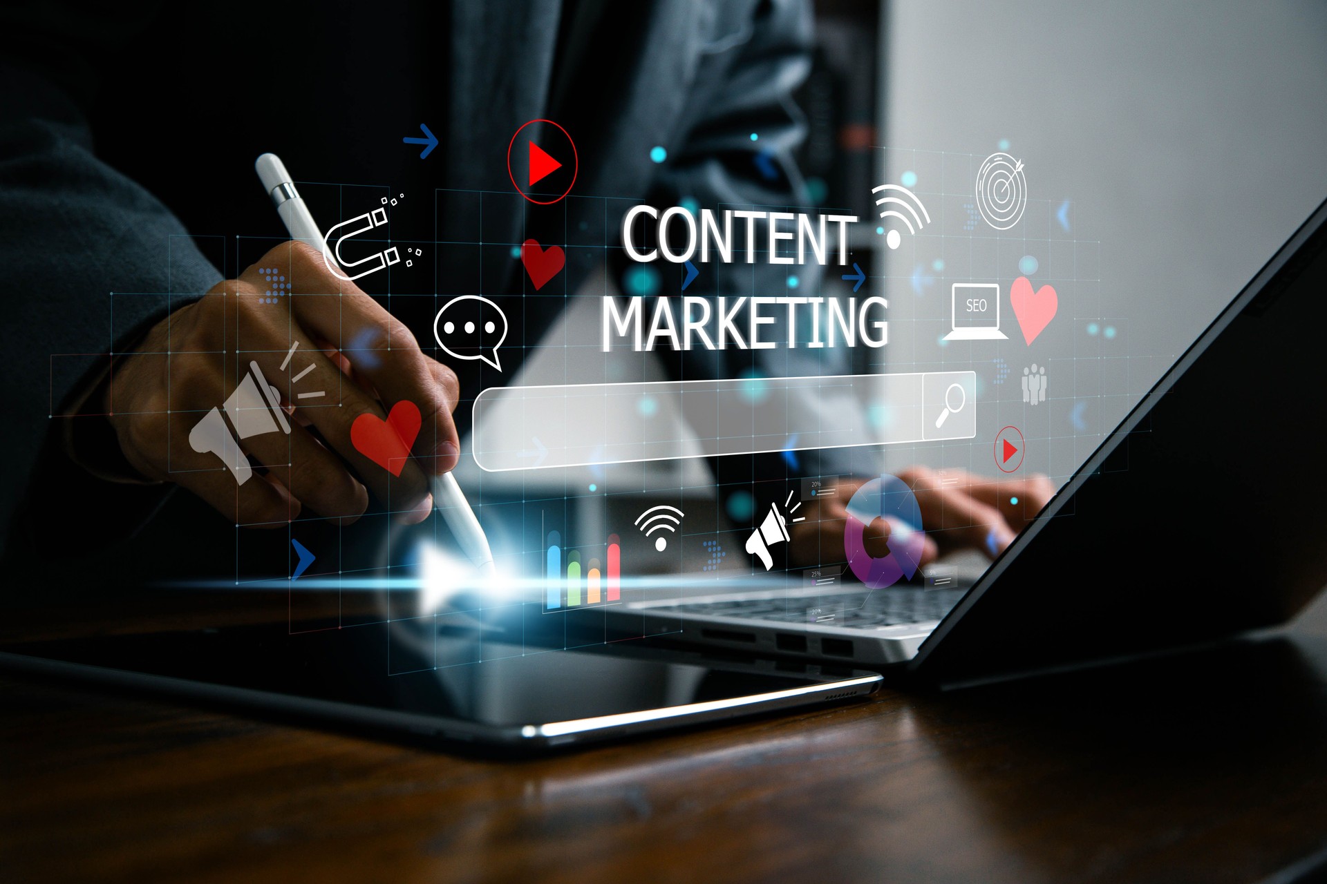 Content marketing concept. Digital marketing strategy idea concept. Business, Technology, Internet and network concept. Creative idea with technology online for earning profit.
